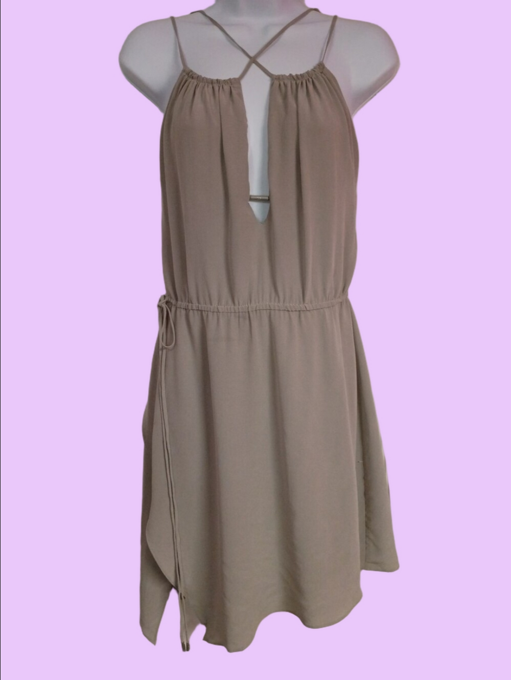 Halston Heritage Grey Halter Keyhole Tie-Waist Mini Dress